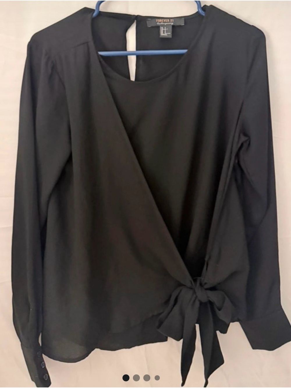 Forever 21 Black Long-Sleeve Wrap Tie Blouse